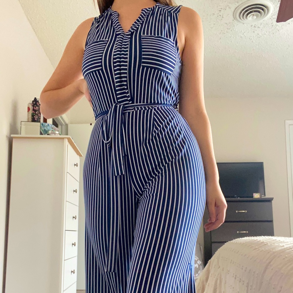 monteau Navy and White Bodysuit Jumpsuit